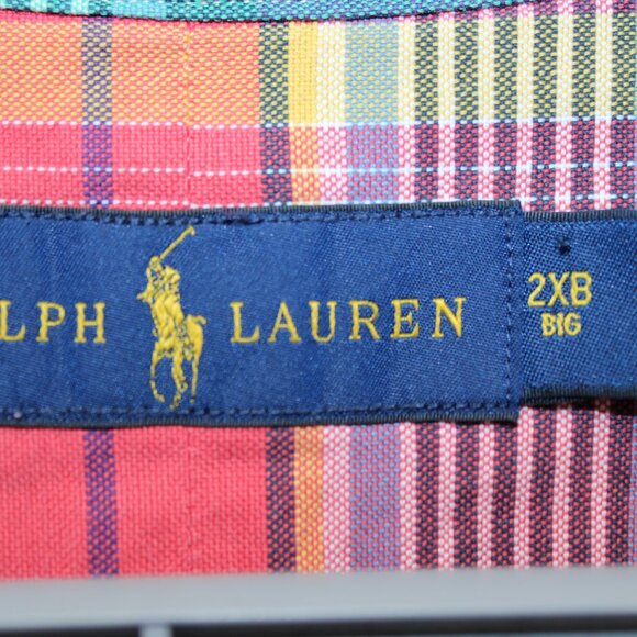 Ralph Lauren Shirt 2XB Big Red Green Purple Plaid Flesh Pony Cotton Long Sleeve - Picture 4 of 6